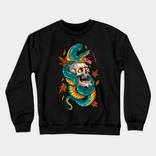 Japanese Tattoo Style Skull and Snake Crewneck Sweatshirt by Eugenex